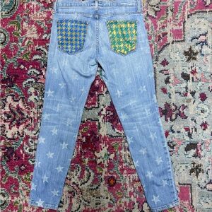 Current/Elliott Star Patterned Jeans with hand painted Colorful Pockets